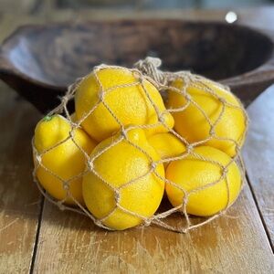 Faux Plastic Lemons Net Bag 8 Piece Decorative Farmhouse Kitchen Decor